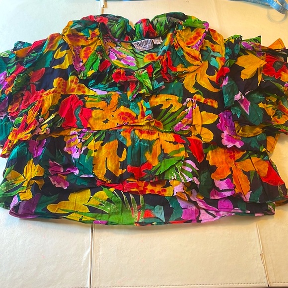 Bright Floral gauze crop top# - Picture 1 of 7